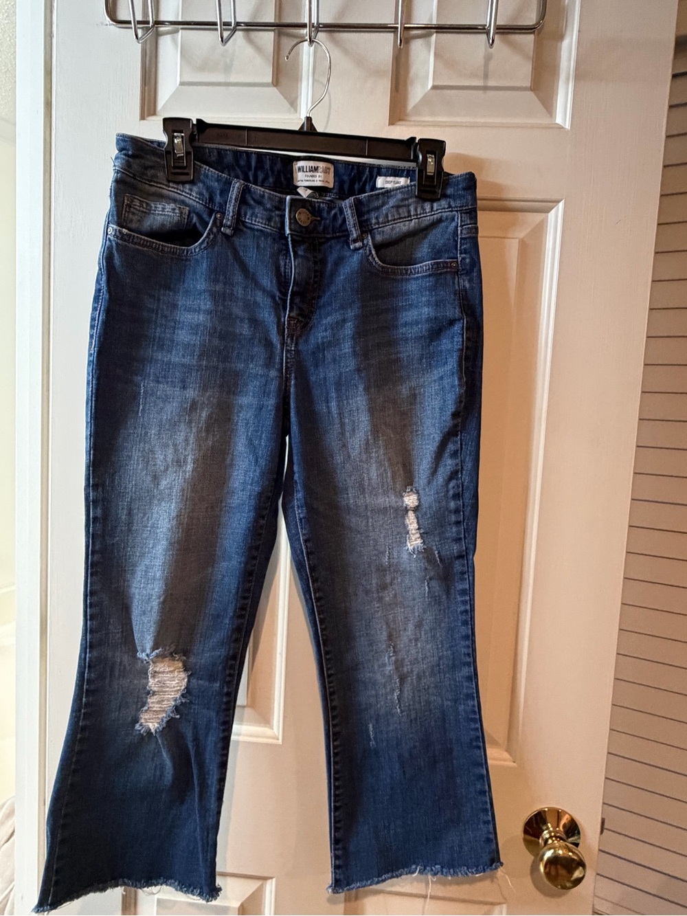 William Rast Dark Blue Distressed Cropped Jeans